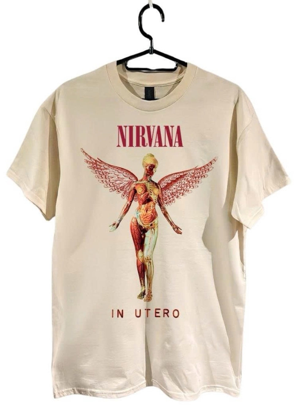 Cream Tee with Red and Muted Multi-Color Artwork